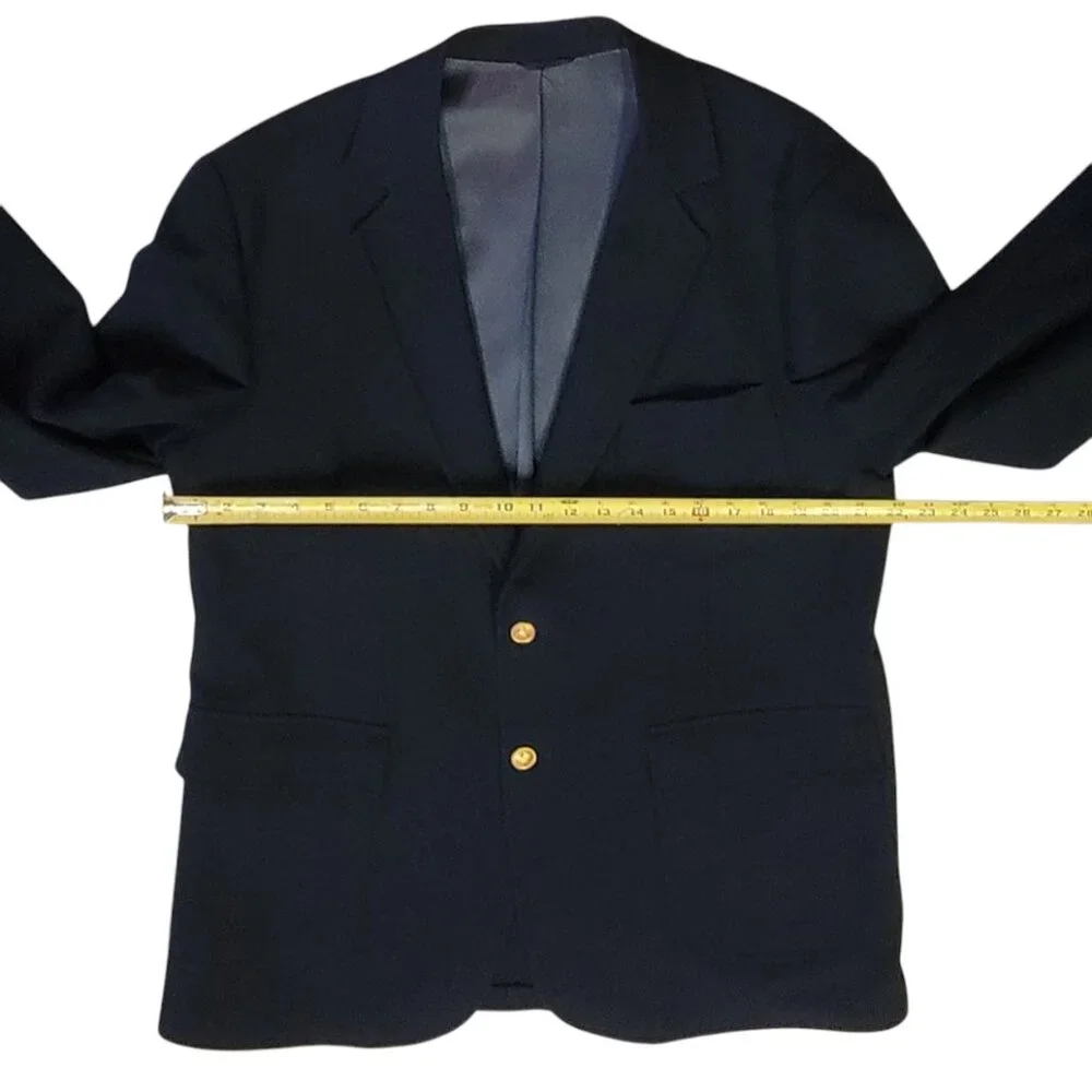 Vintage Trend Shop Stewart Men's Navy Blue Wool Blazer with Gold Buttons Sz 44R